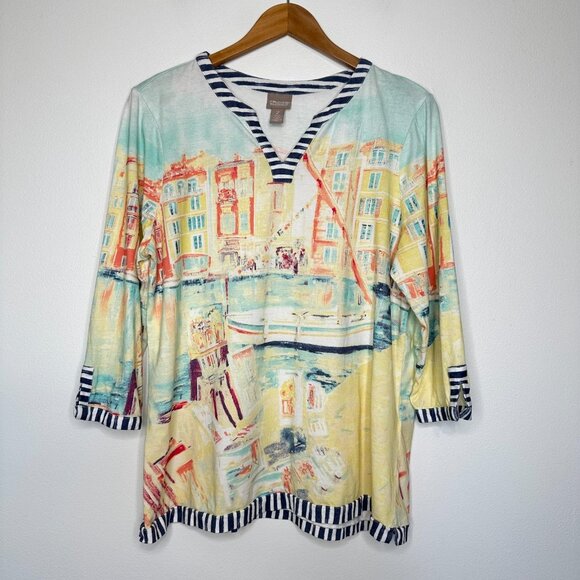 Chicos Tunic Top Size L Harbor Watercolor - Picture 1 of 12